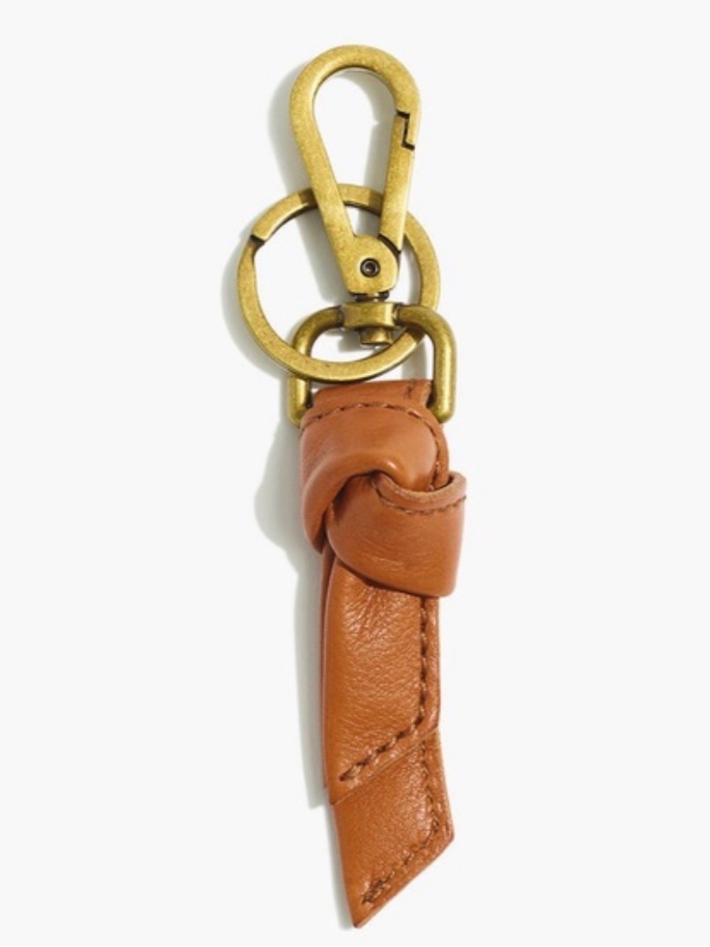 Madewell Sydney Leather Knot Keychain with Brass Hardware - Caramel